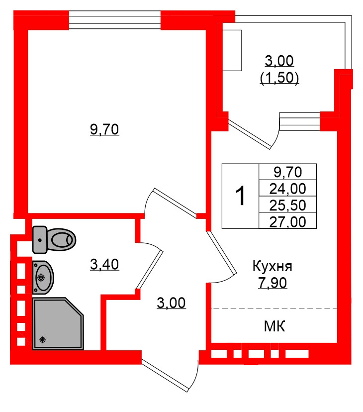 планировка 1 комн. кв.